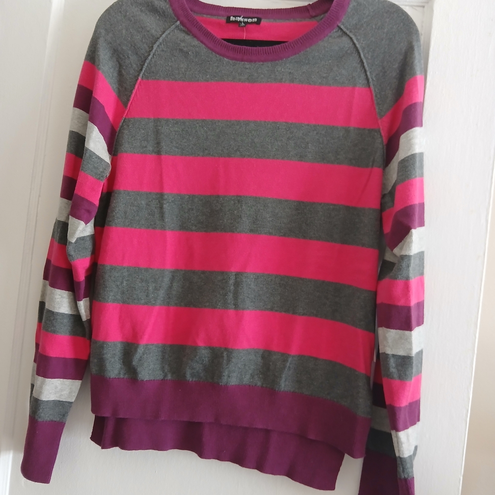 Bobeau Women's Striped Crew Neck Sweater - Pink and Gray